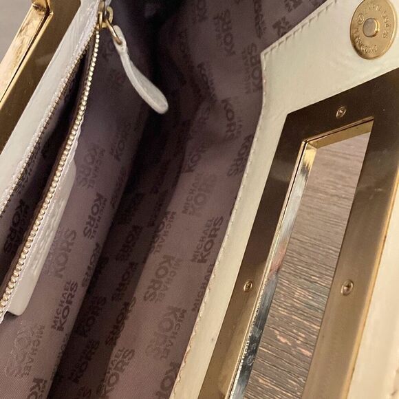 MICHAEL Michael Kors Off-White Patent Leather Top Handle Frame Clutch - Picture 6 of 6